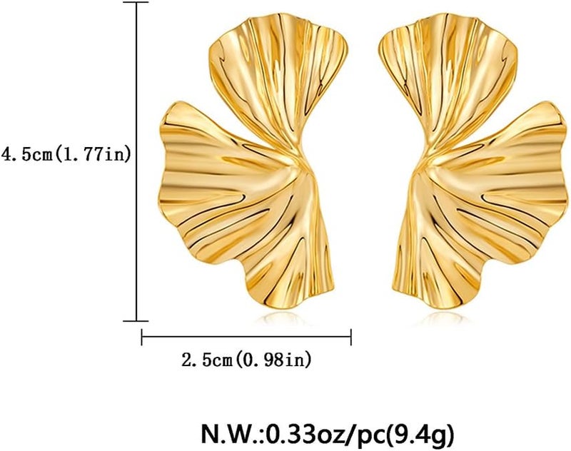 FAUTHENTICUTE Chunky Gold Statement Earrings For Women Gold Plated Sectored Flower Leaf Shell Angel Wing Earrings Large Stud Earrings Hypoallergenic Earrings - Image 5